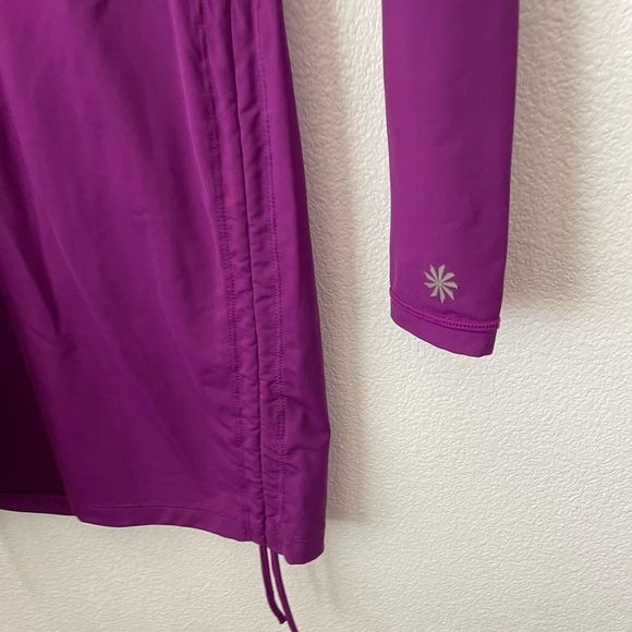 ATHLETA Ruched Rashguard Swim Cover Up Purple Dress Beach SURF CITY Sz Small - Picture 3 of 9